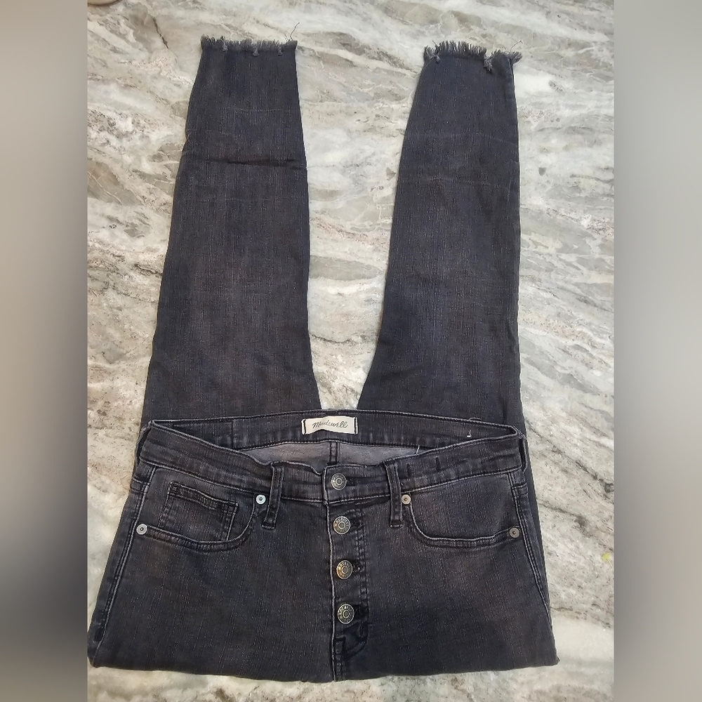 Madewell 9” Mid Rise Skinny Jeans Women’s 29 Black Raw Hem Button Fly Stretch